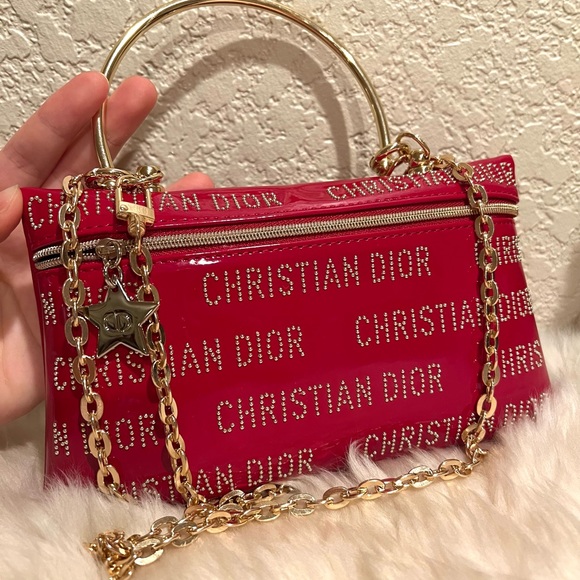 Dior Beauty Cosmetic Pouch to Crossbody Bag and Handbag Red Stud Patent Leather - Picture 4 of 16